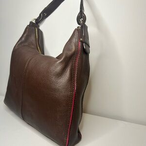Kate Spade Cobble Hill Leslie Leather Hobo Bag Brown Hot Pink Trim
